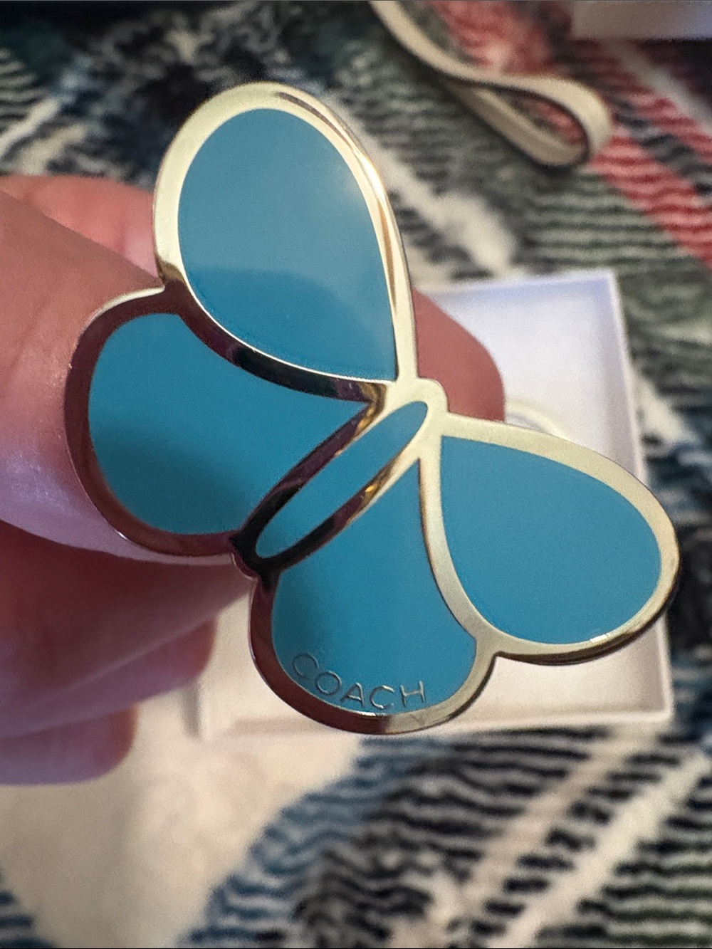 Coach Butterfly Keychain in Teal and Mustard - Picture 3 of 4